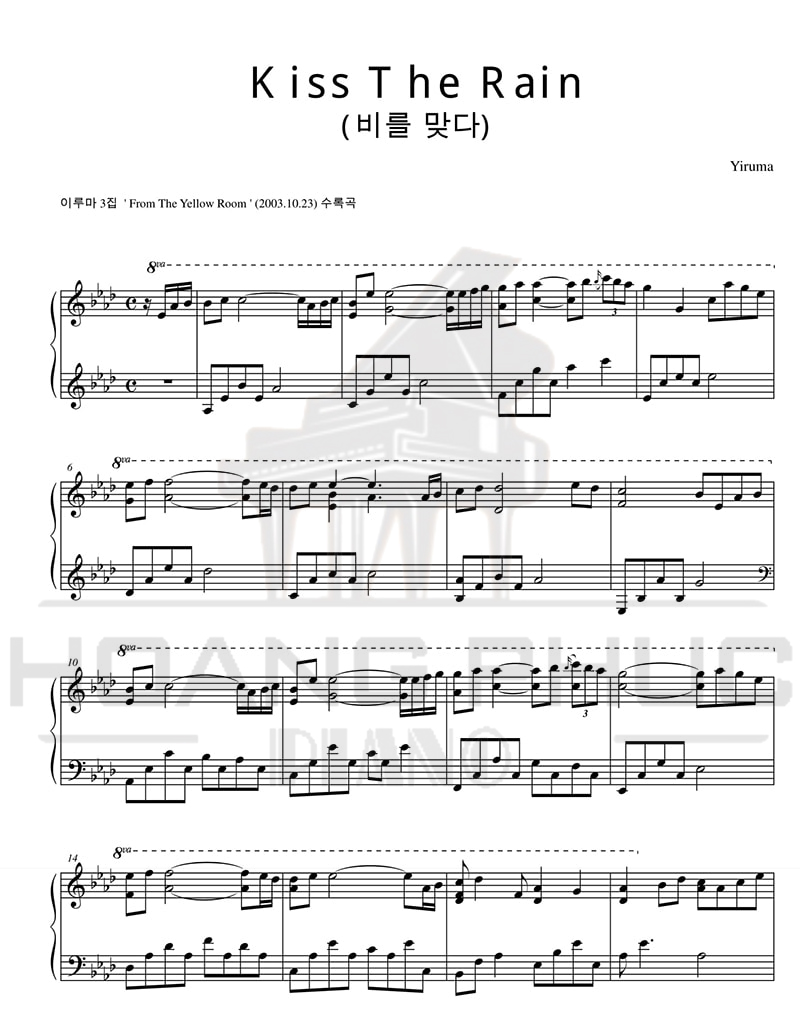Sheet nhạc piano Kiss the Rain - Yiruma